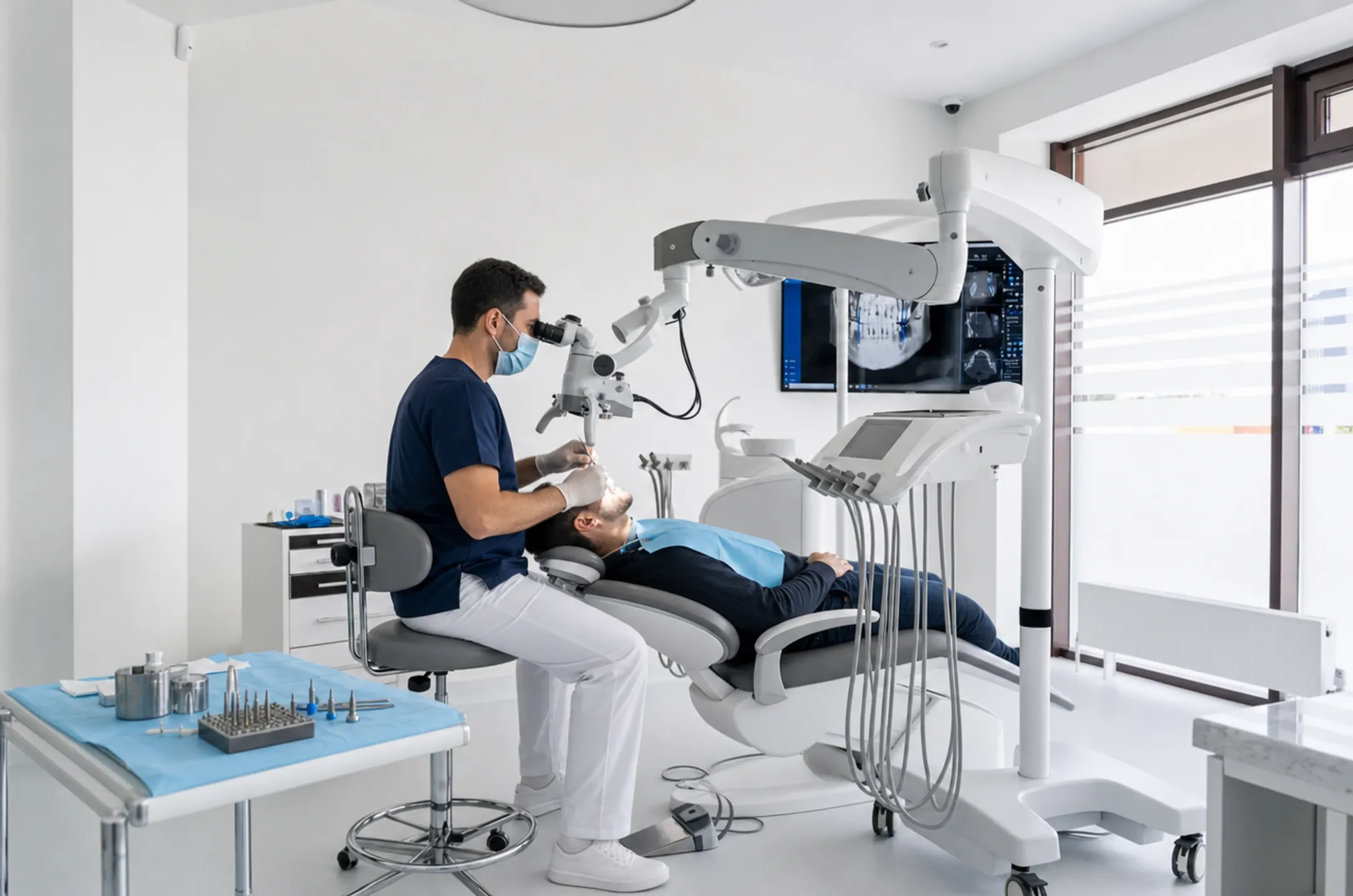 Dental implant procedure being performed in modern clinic setting