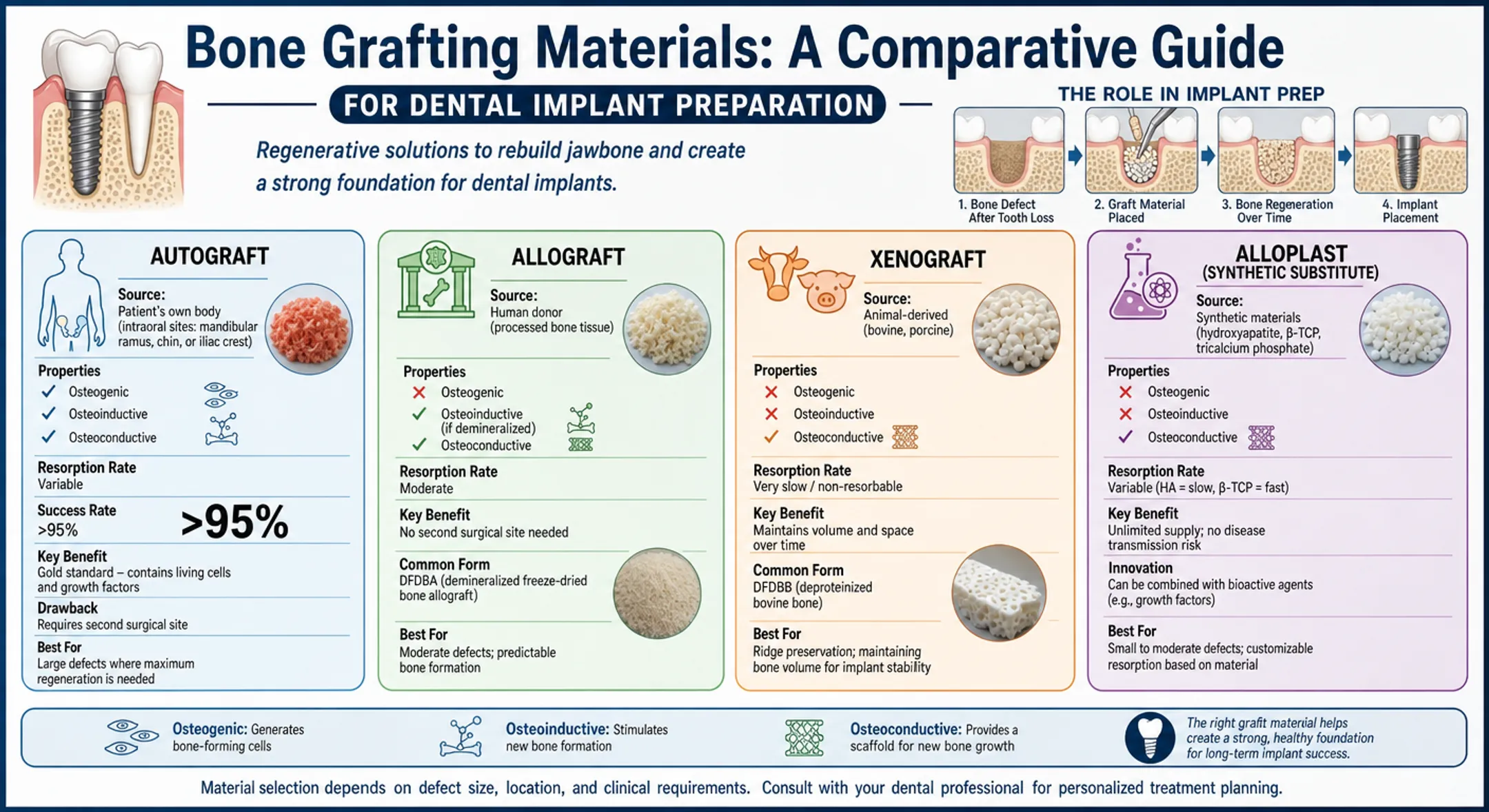 Dental bone grafting materials donor synthetic and xenograft samples