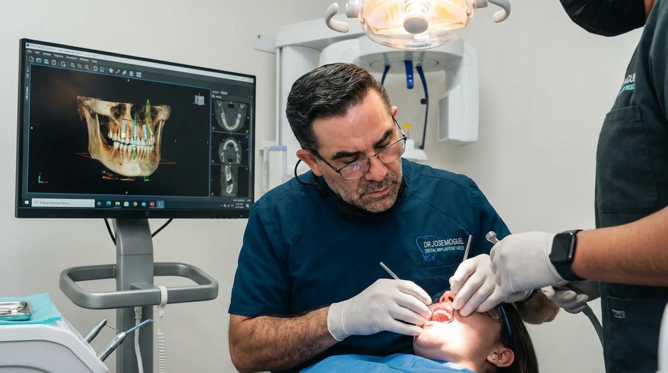 Dental clinic same-day fixed temporary bridge procedure in progress