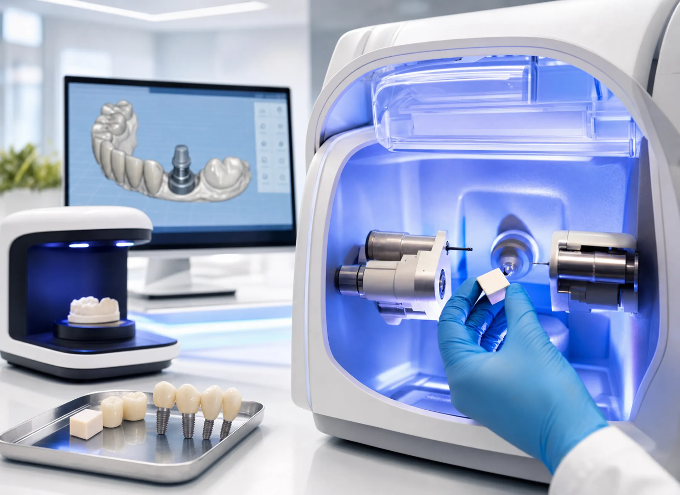Dental clinic CAD/CAM lab creating custom implant prosthetics