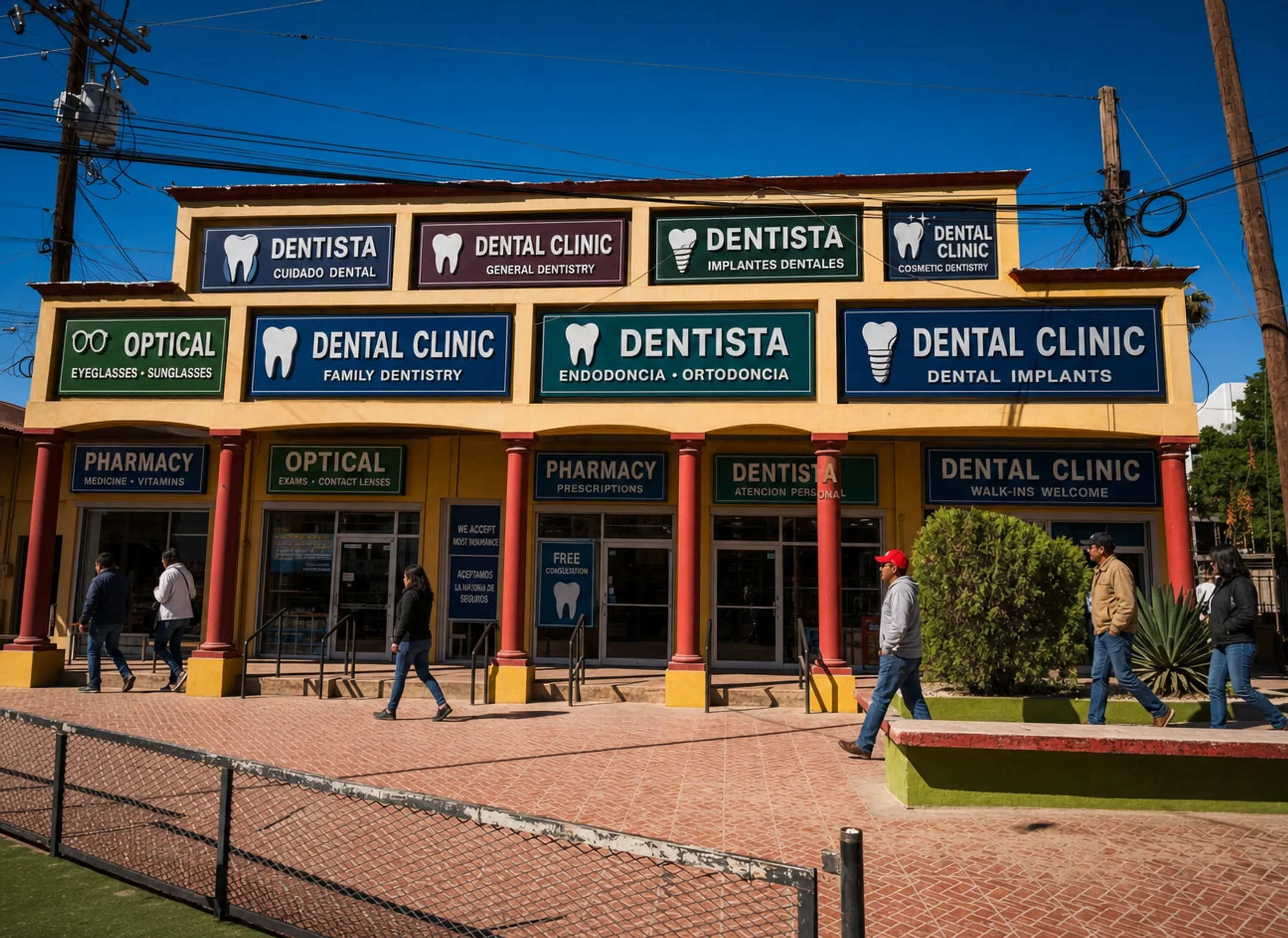 Dental clinic exterior signage in Los Algodones Molar City border town