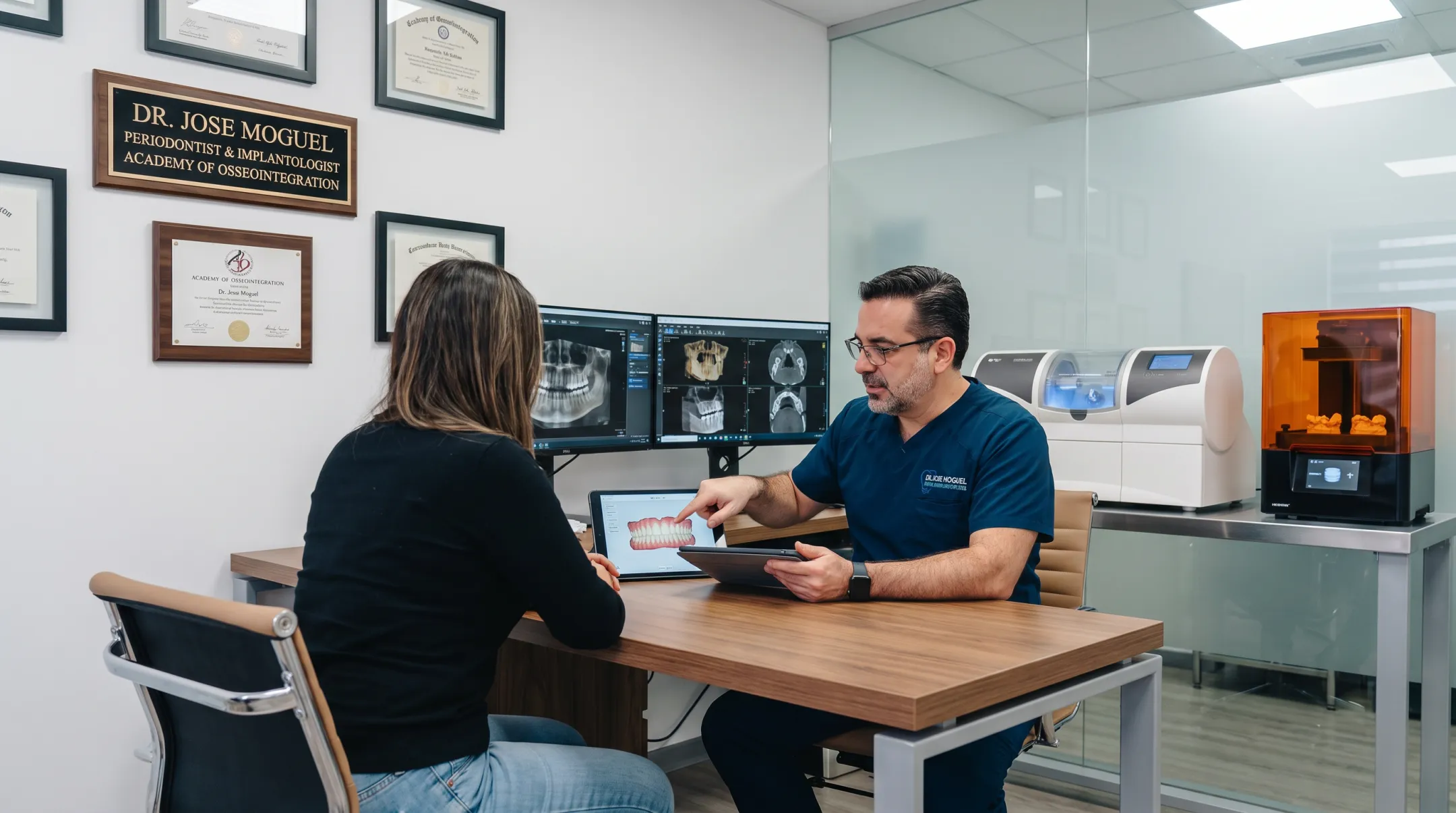Board-certified periodontist clinic team performing dental implant consultation