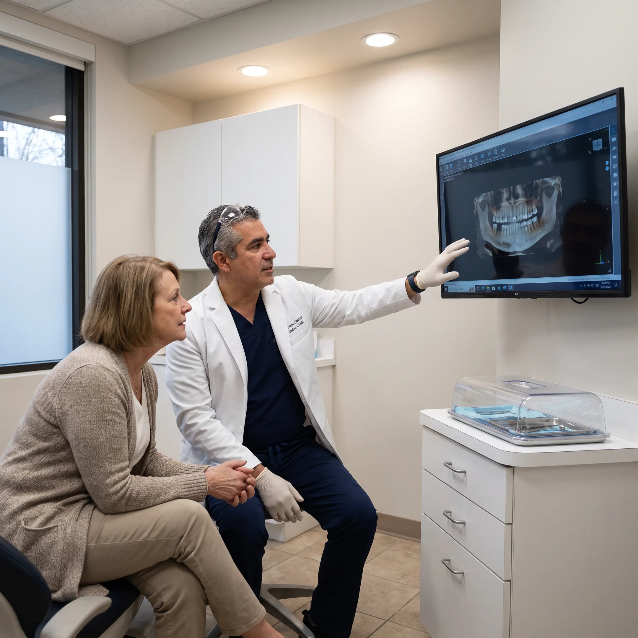 Dentist planning a full-arch implant procedure