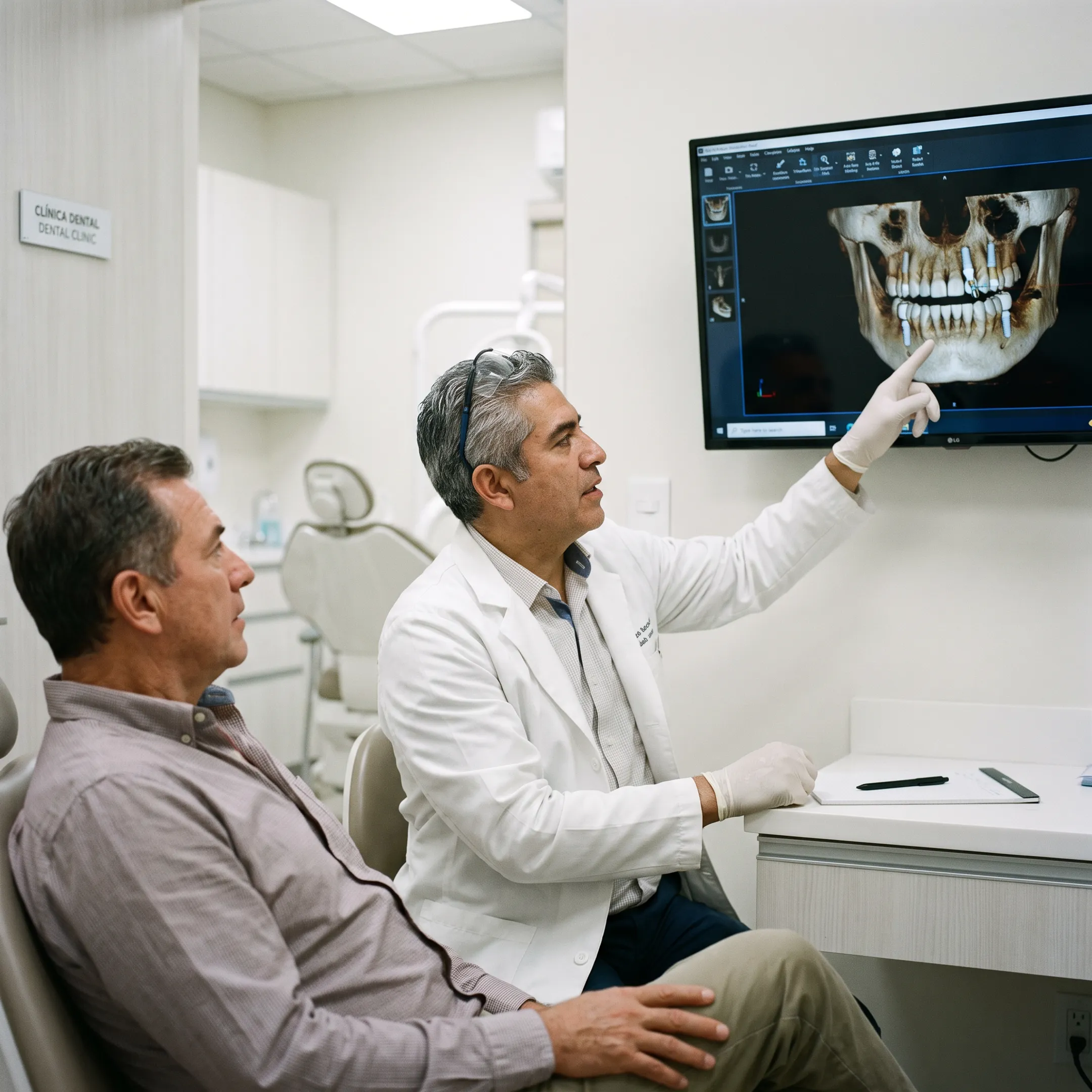 Dental specialist reviewing a full-arch implant scan