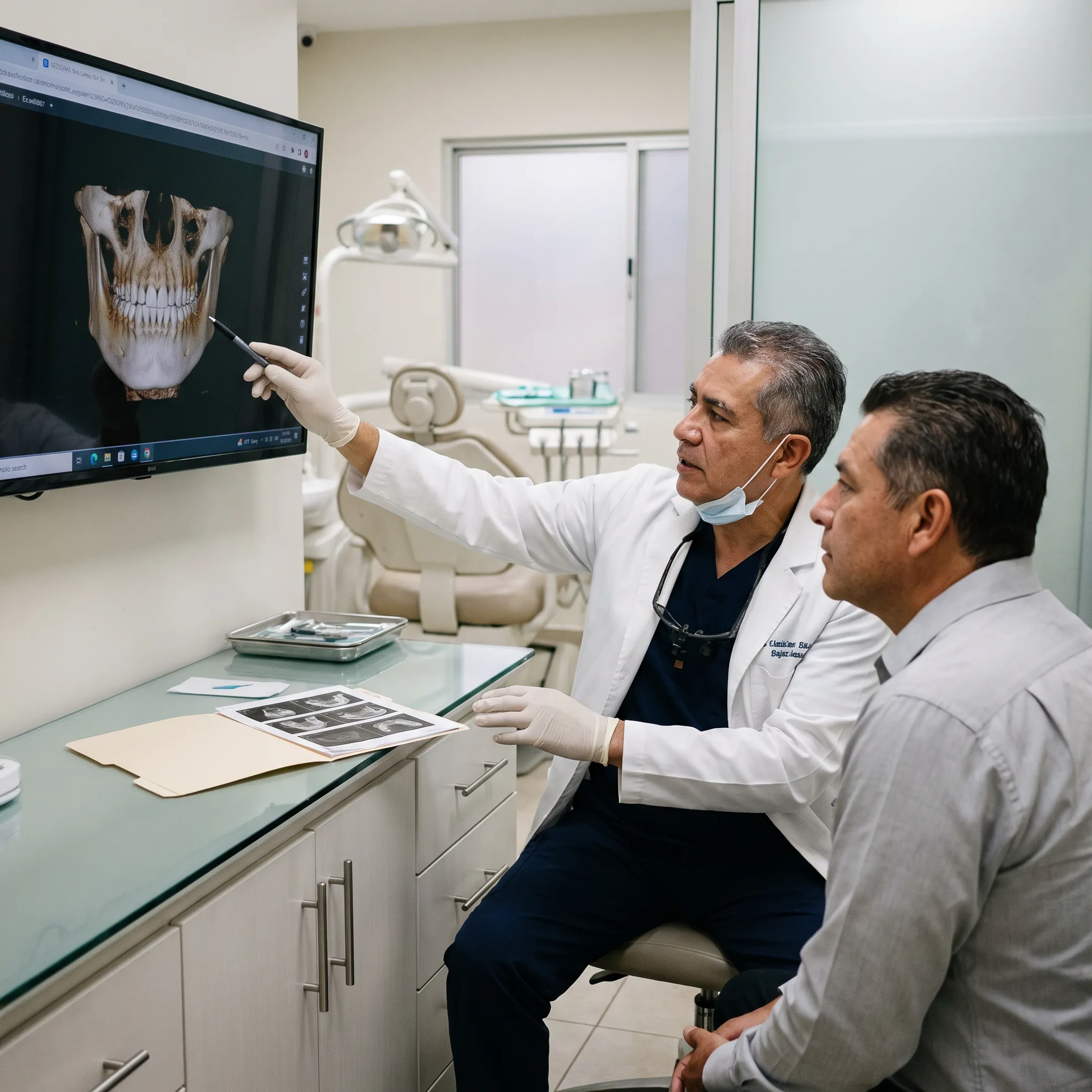 Patient receiving a full-arch dental implant consultation