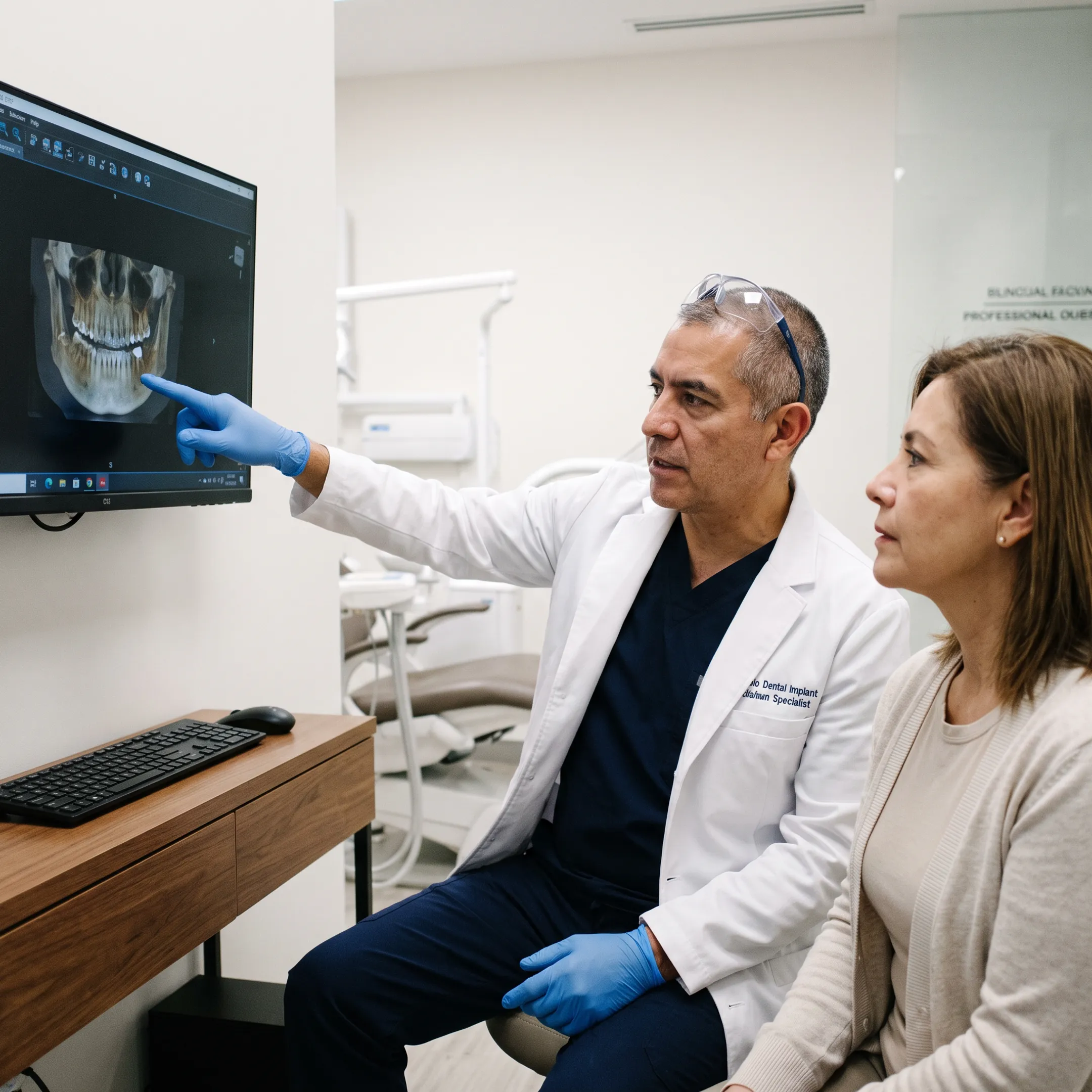 Dental professional reviewing 3D implant scan