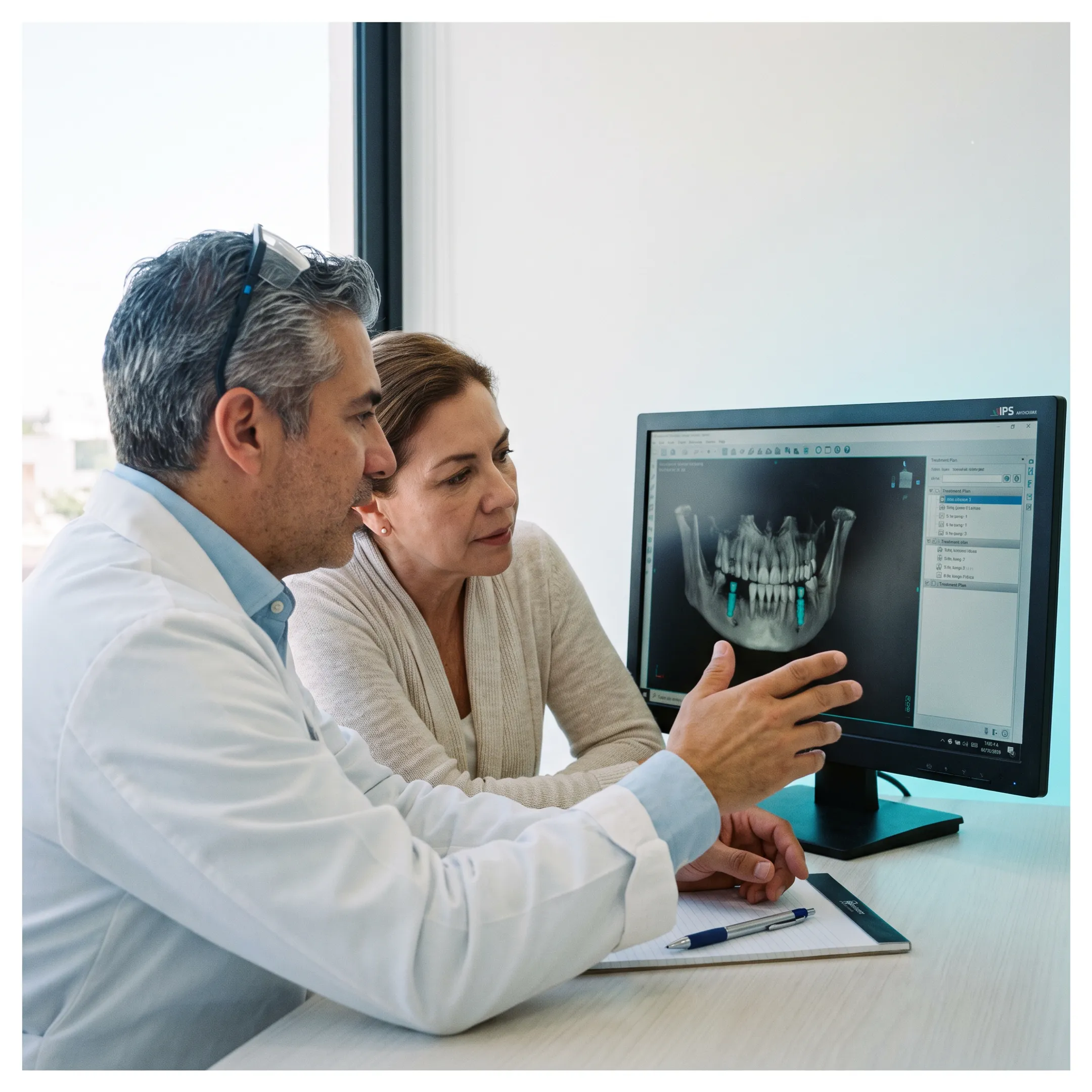 Dentist reviewing an implant treatment plan