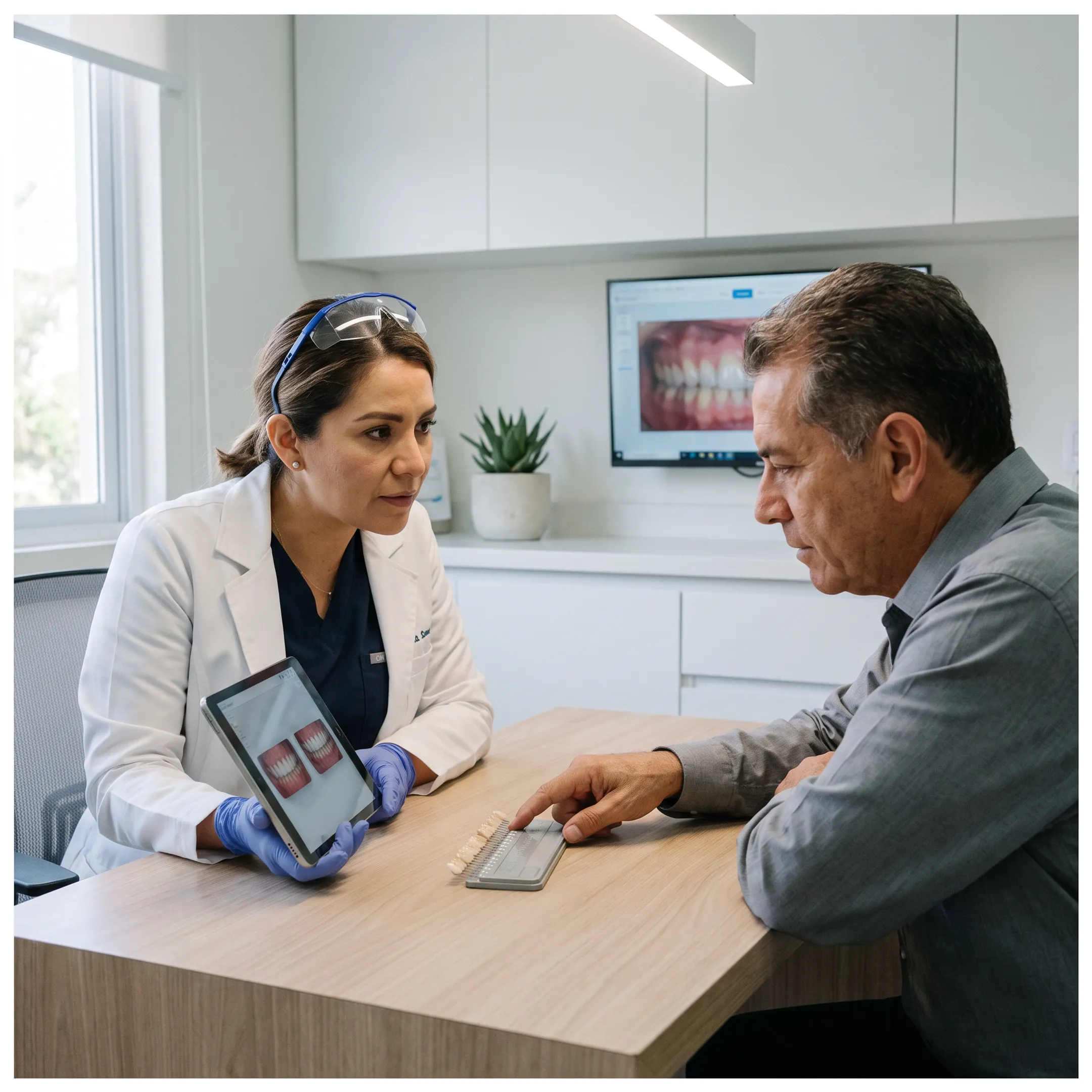 Patient reviewing a digital smile plan with a dentist