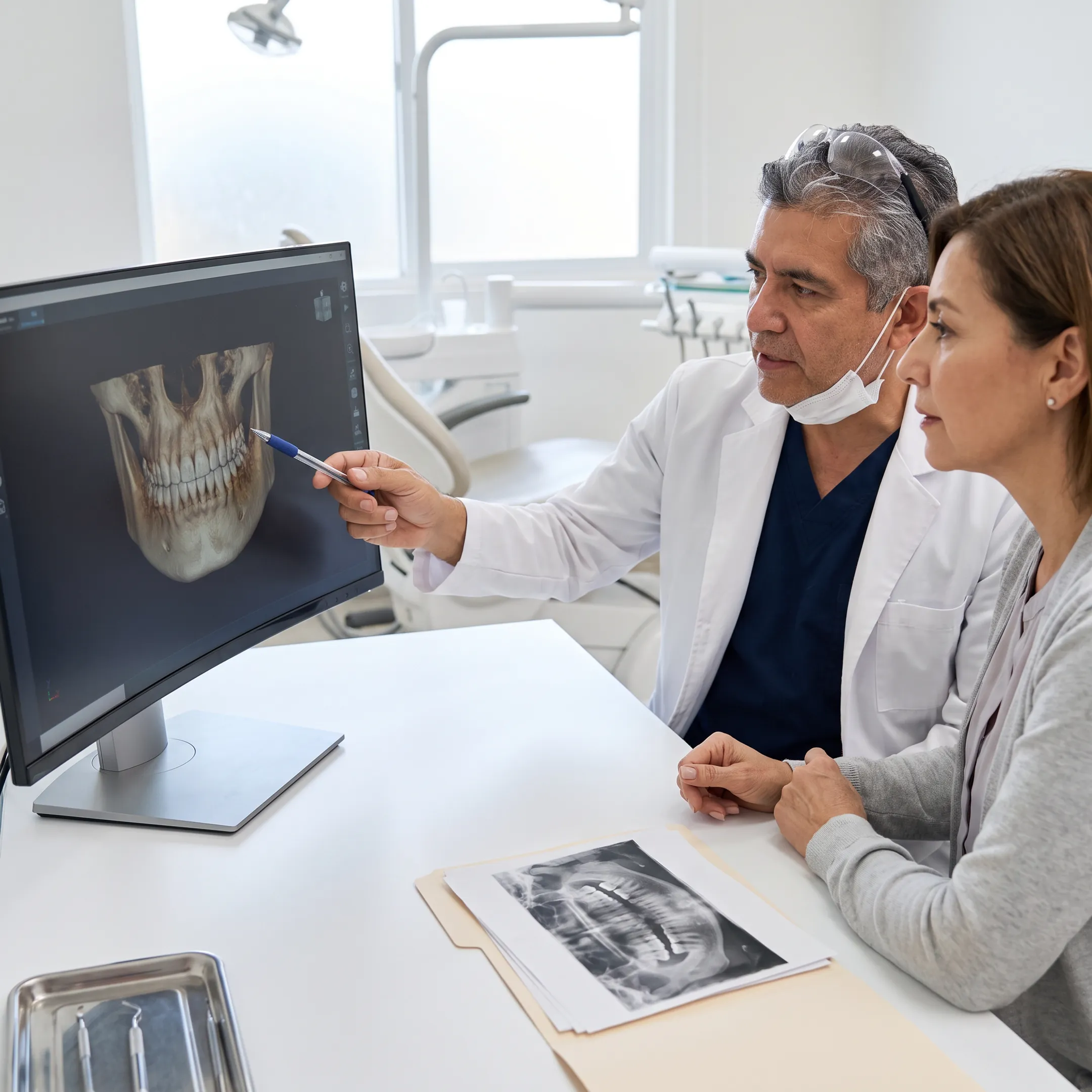 Dental specialist reviewing a patient's digital jaw scan