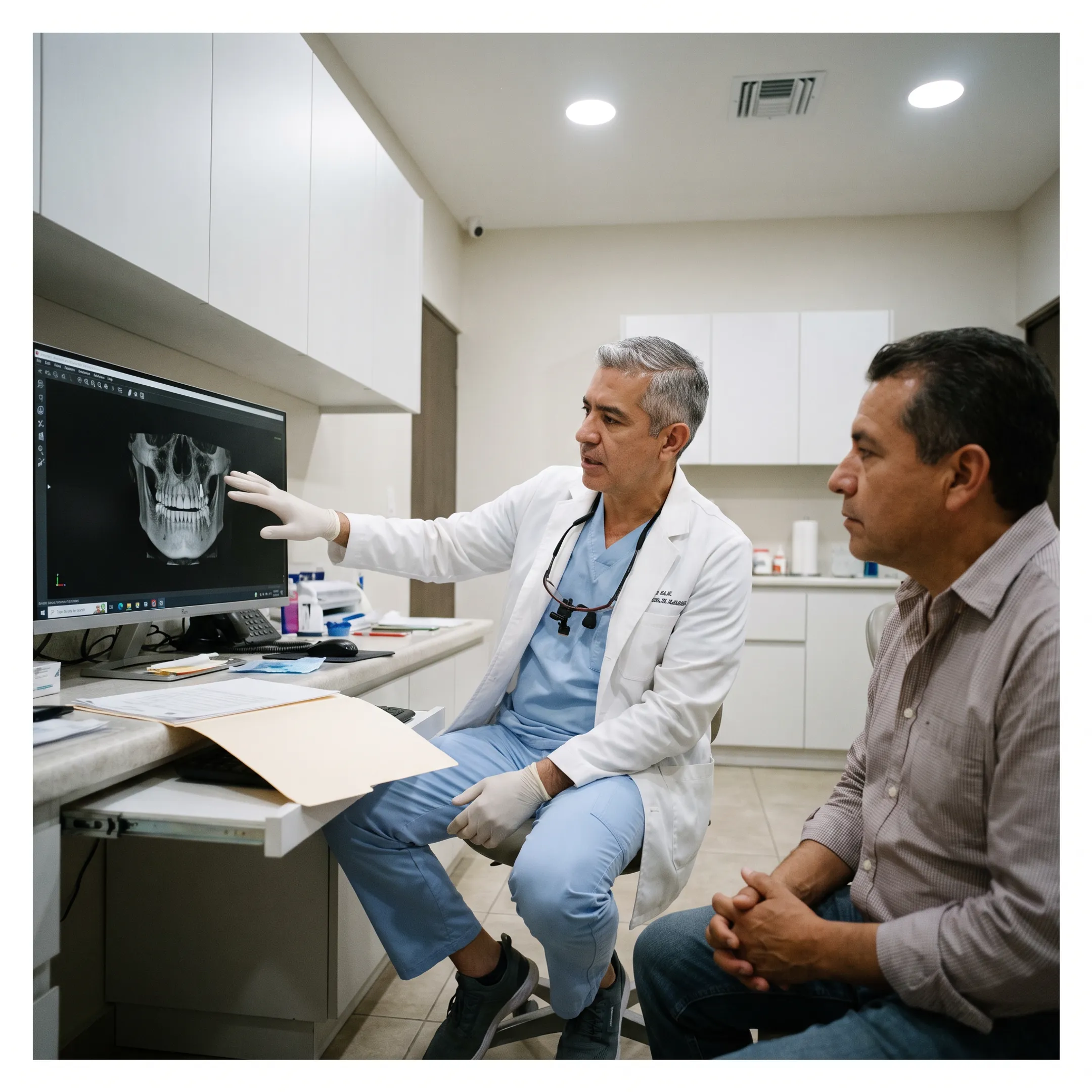 Dentist planning a dental implant restoration