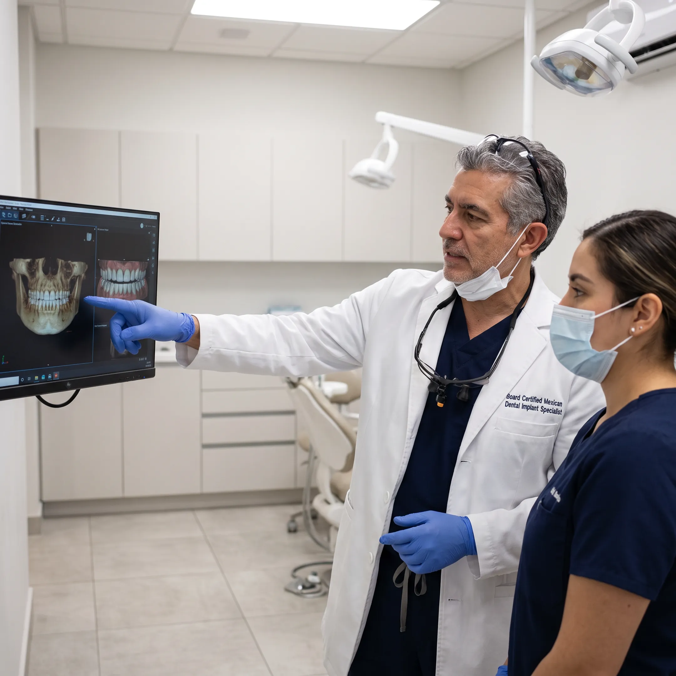 Dental implant specialist reviewing a digital smile plan