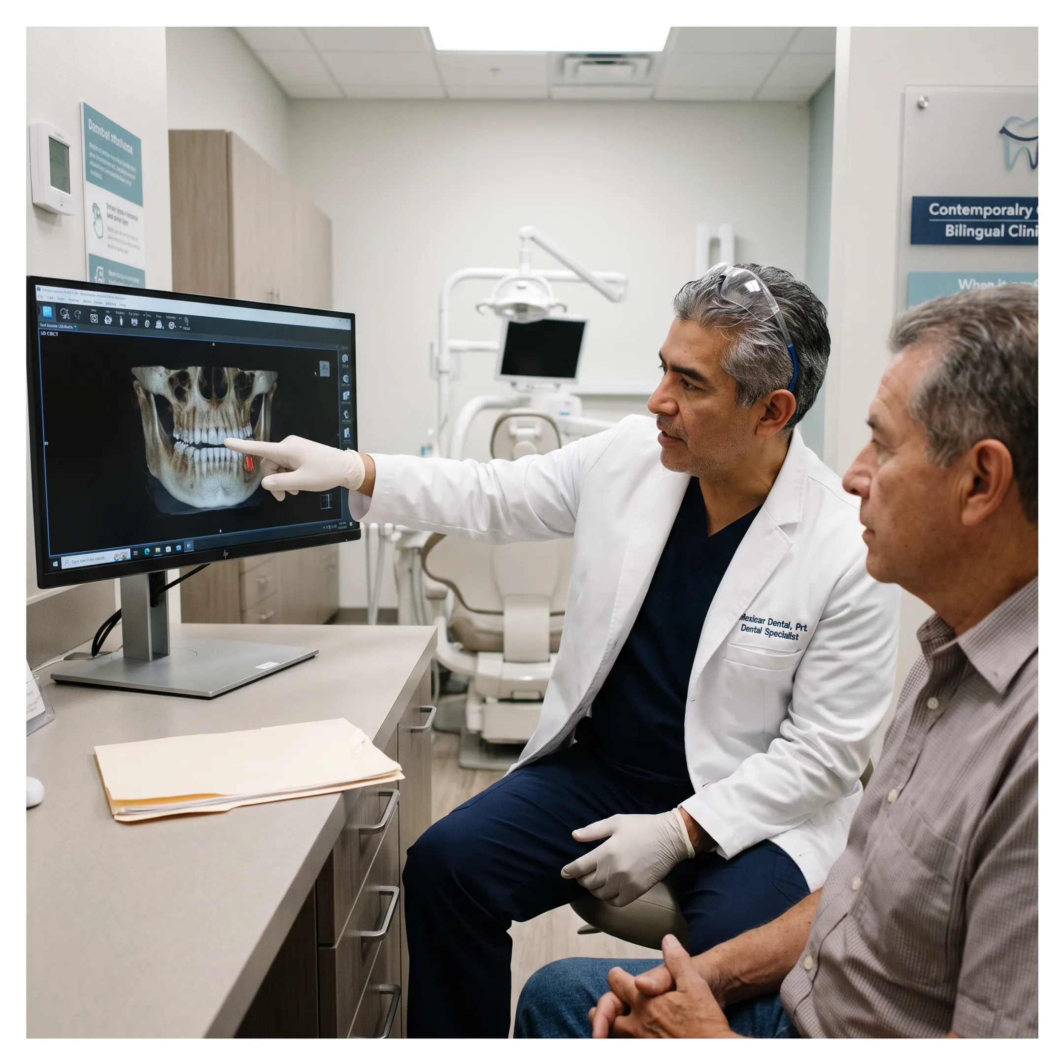 Dental team planning full-mouth implants using a digital jaw scan