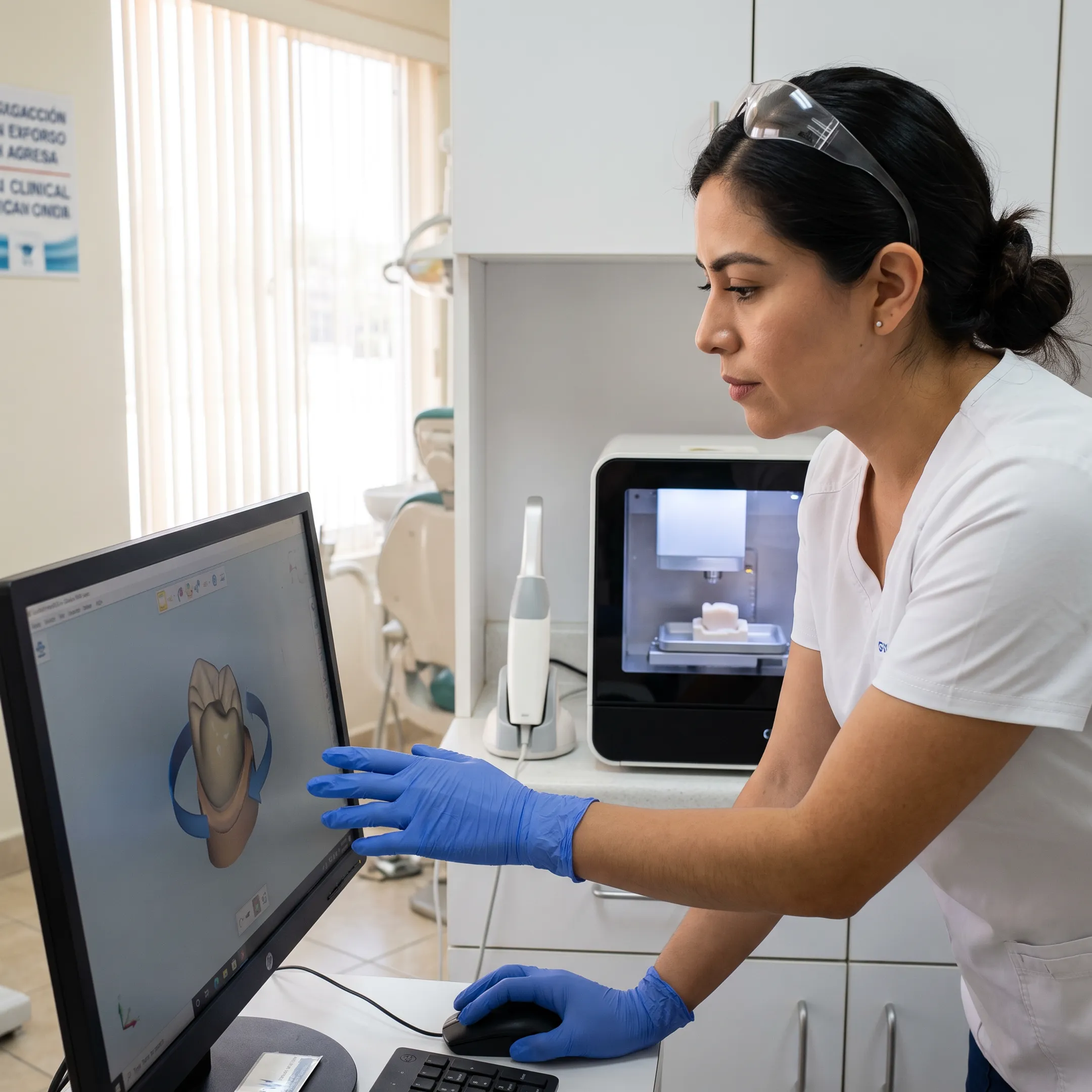 Digital dental crown being designed in a modern lab