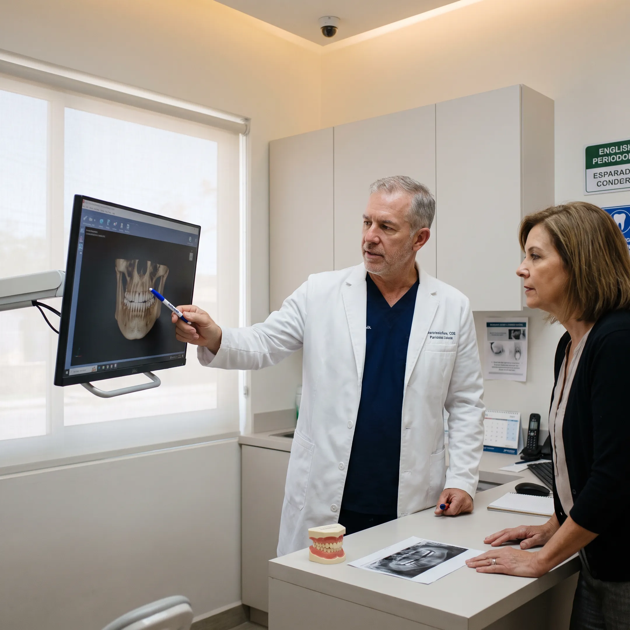 Dentist planning an implant treatment with digital imaging