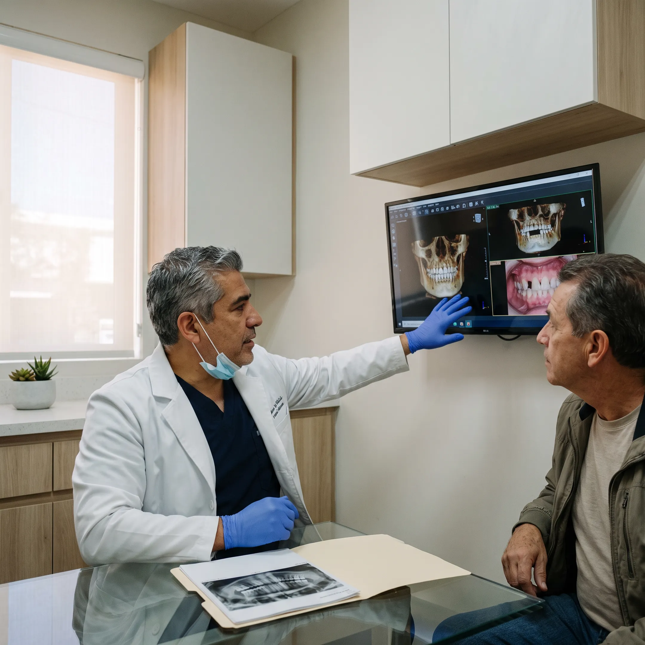 Dentista revisando escaneo dental digital