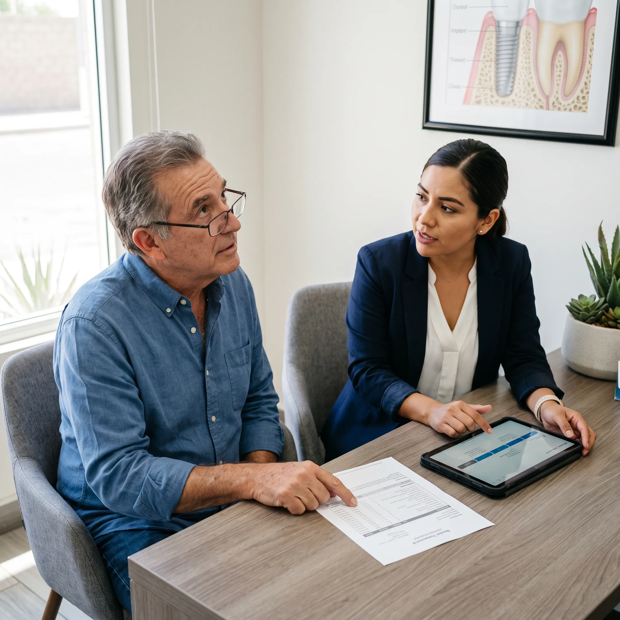 Patient reviewing dental treatment financing options with a coordinator