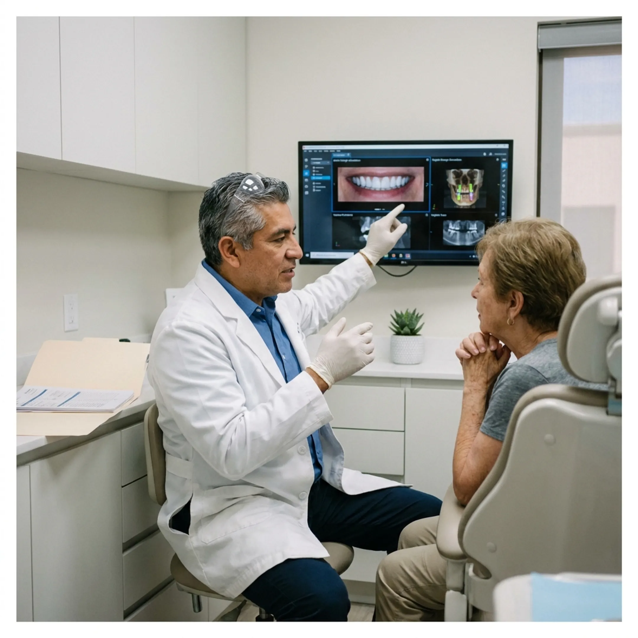 Dentist reviewing a patient’s cosmetic smile treatment plan