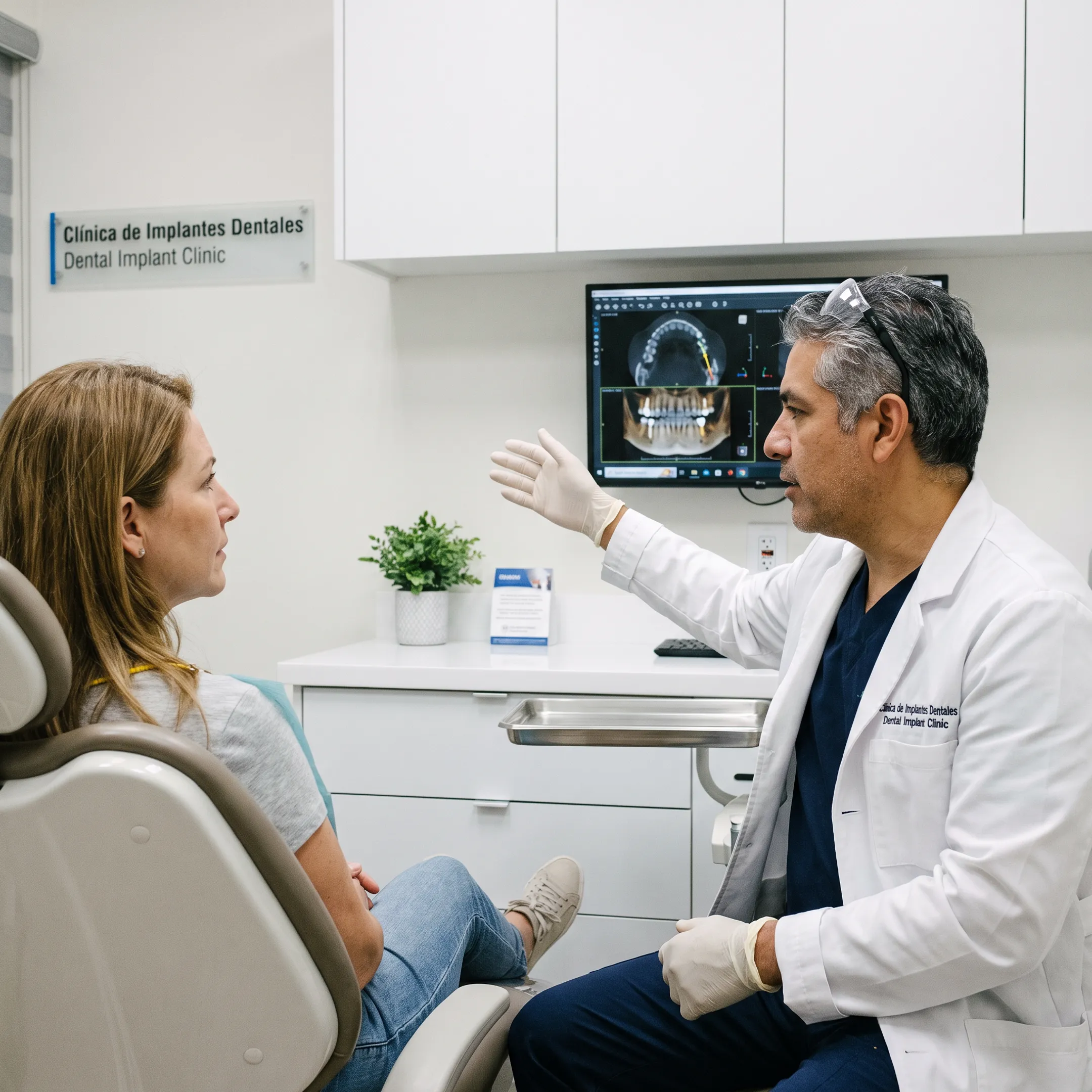 Patient discussing All-on-6 implant options with a dentist