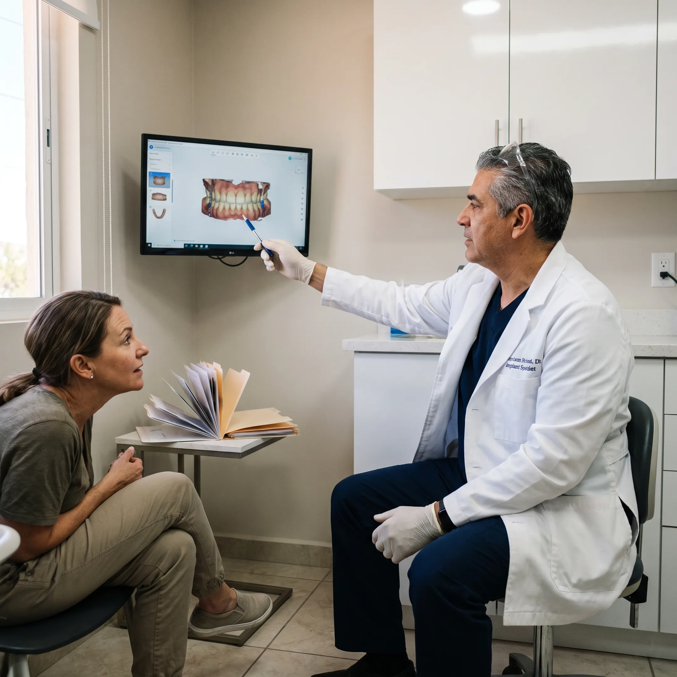 Dental implant consultation with a patient and specialist
