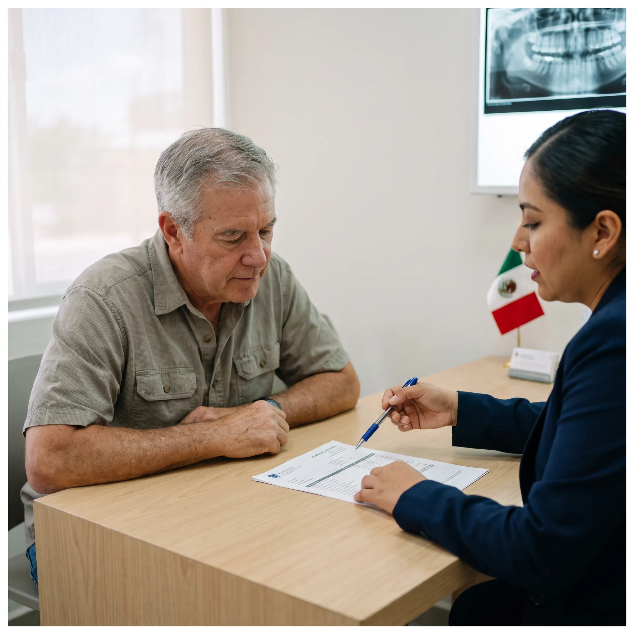 Patient discussing dental implant financing with a bilingual coordinator