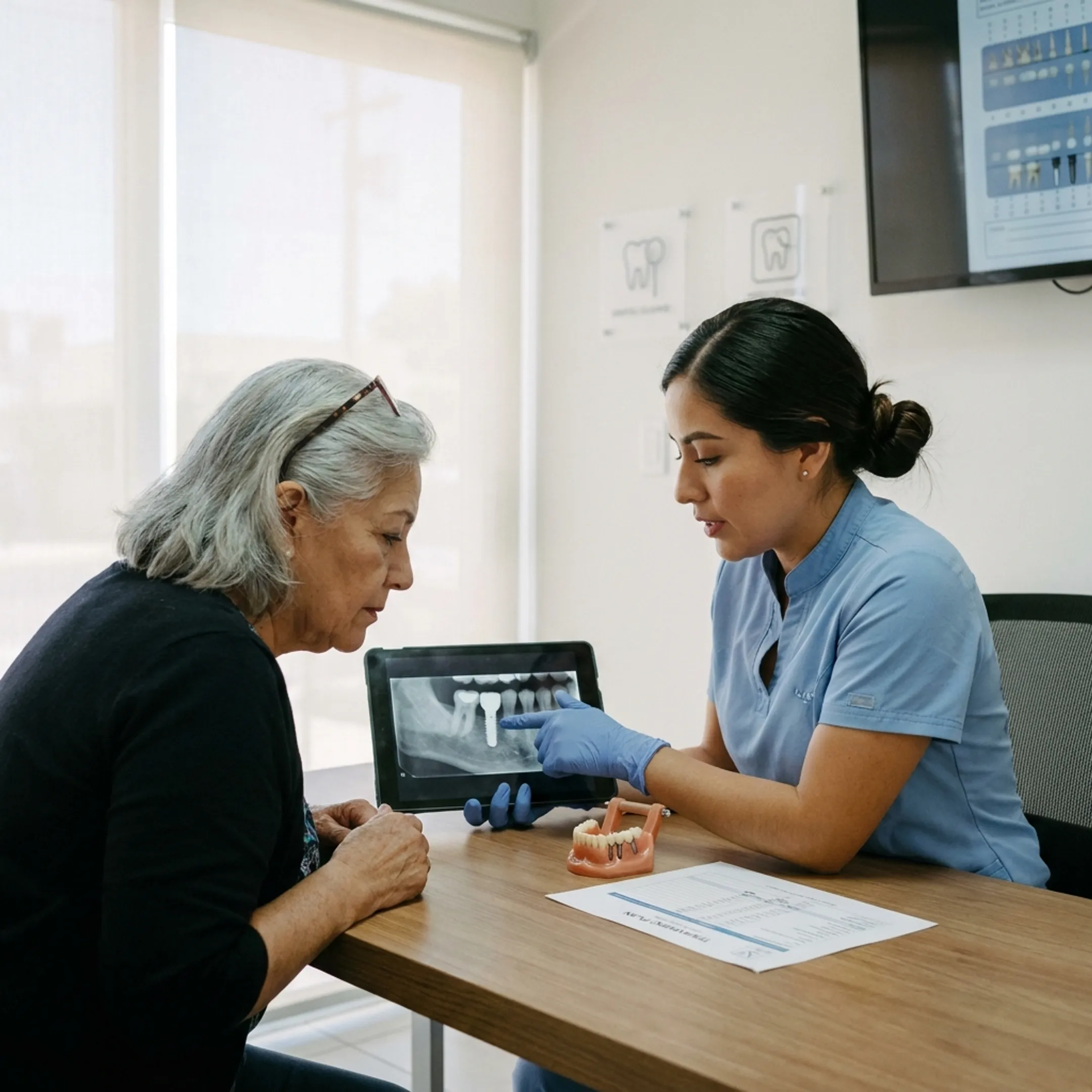 Patient reviewing dental implant options with a coordinator