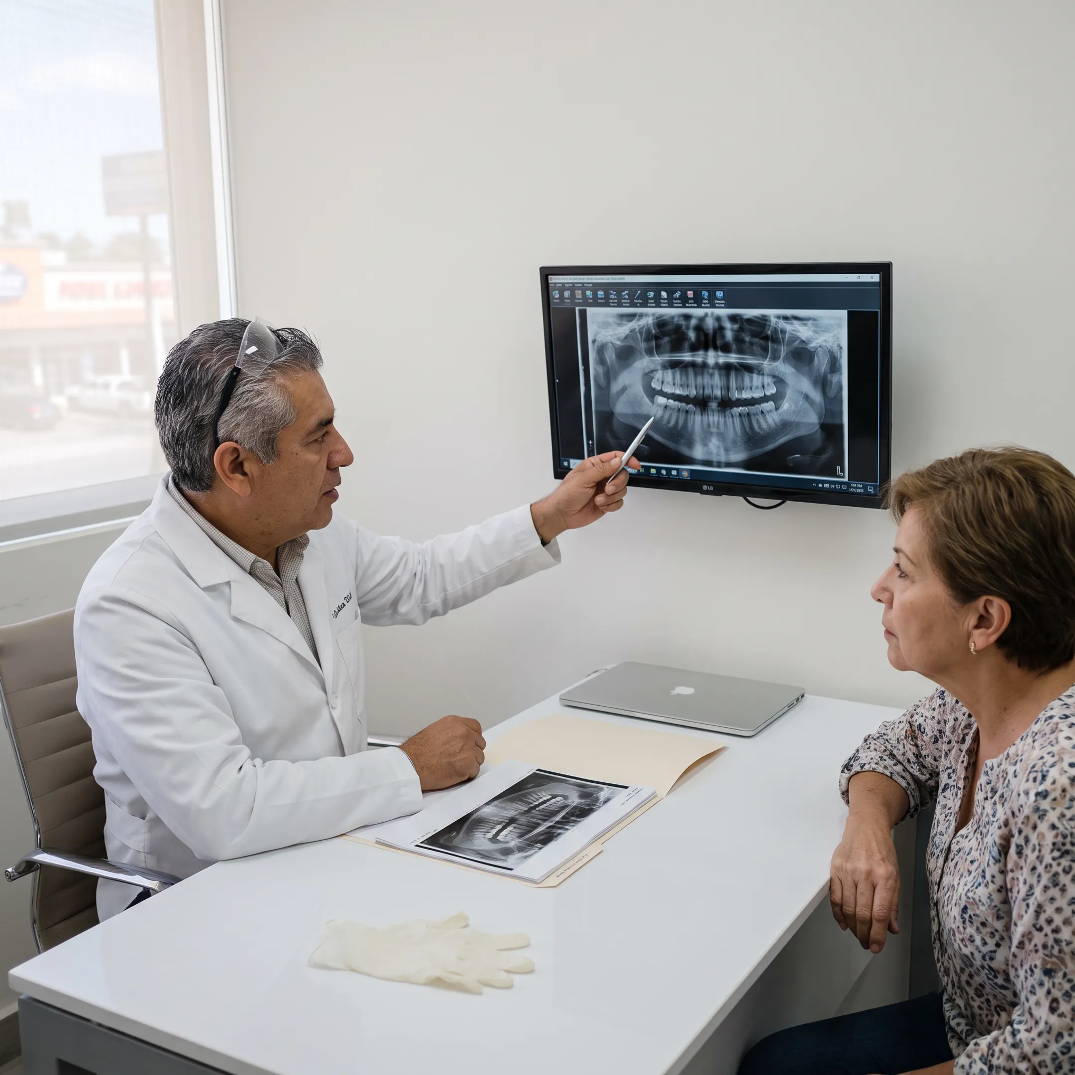 Dental implant consultation with a dentist and patient