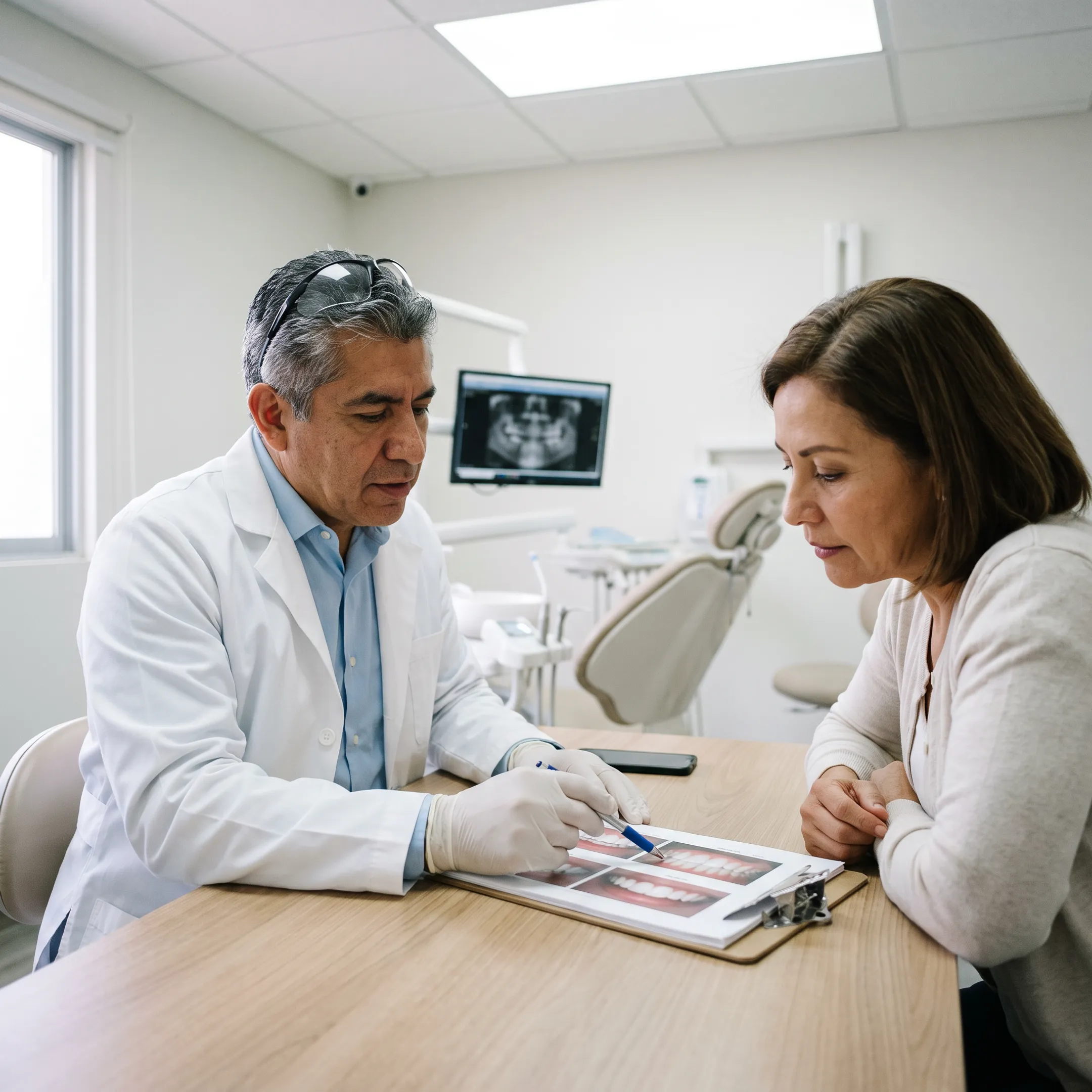 Patient consulting with a dentist about porcelain veneers