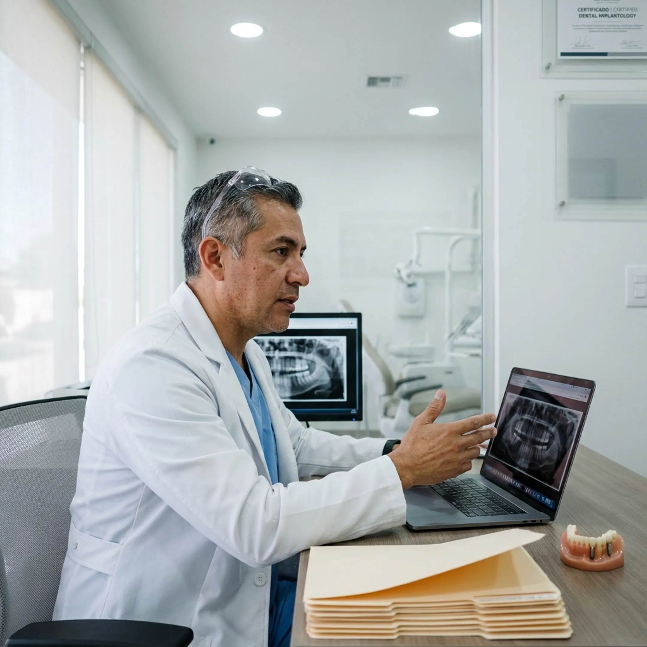 Dentist conducting an online consultation with a patient
