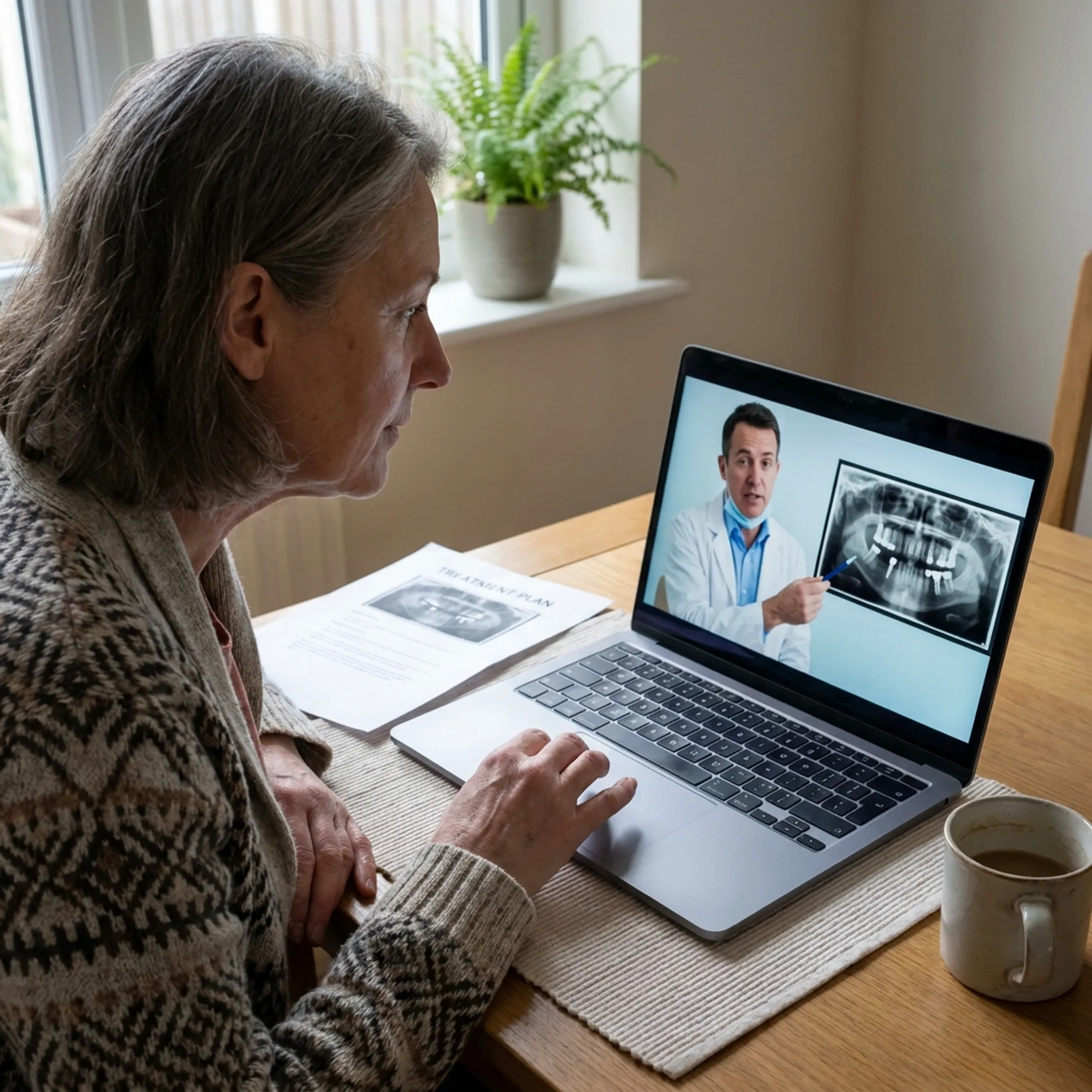 Patient discussing dental treatment with a dentist online