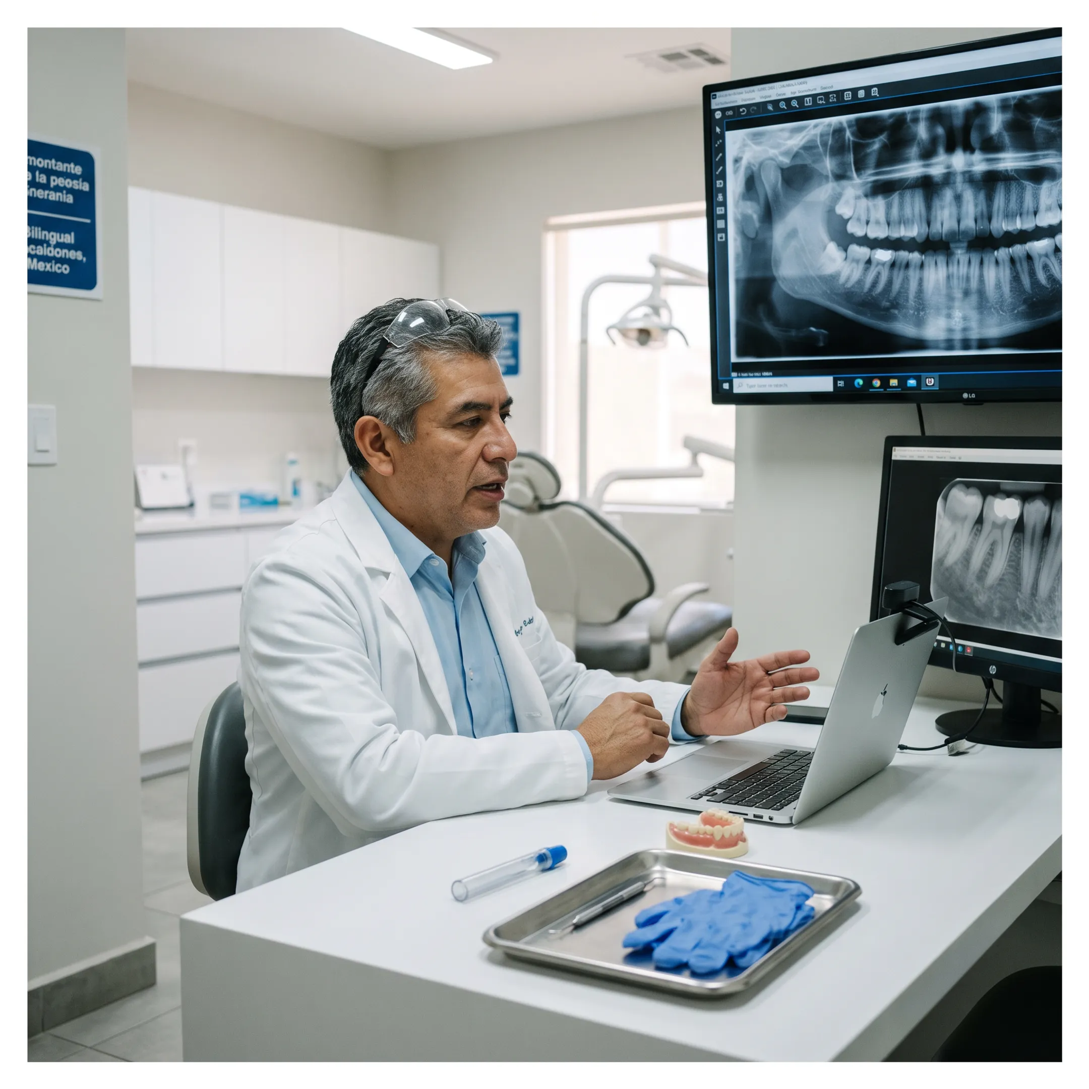 Dentist conducting an online consultation with a patient