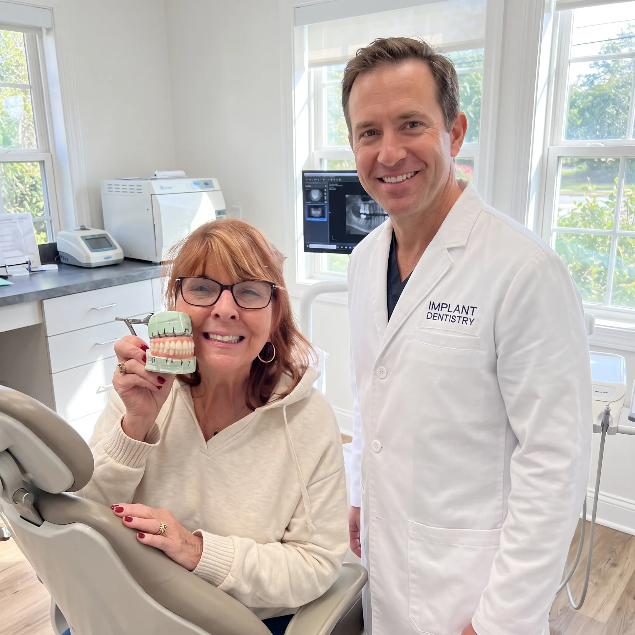 Patient smiling after same-day dental implant treatment