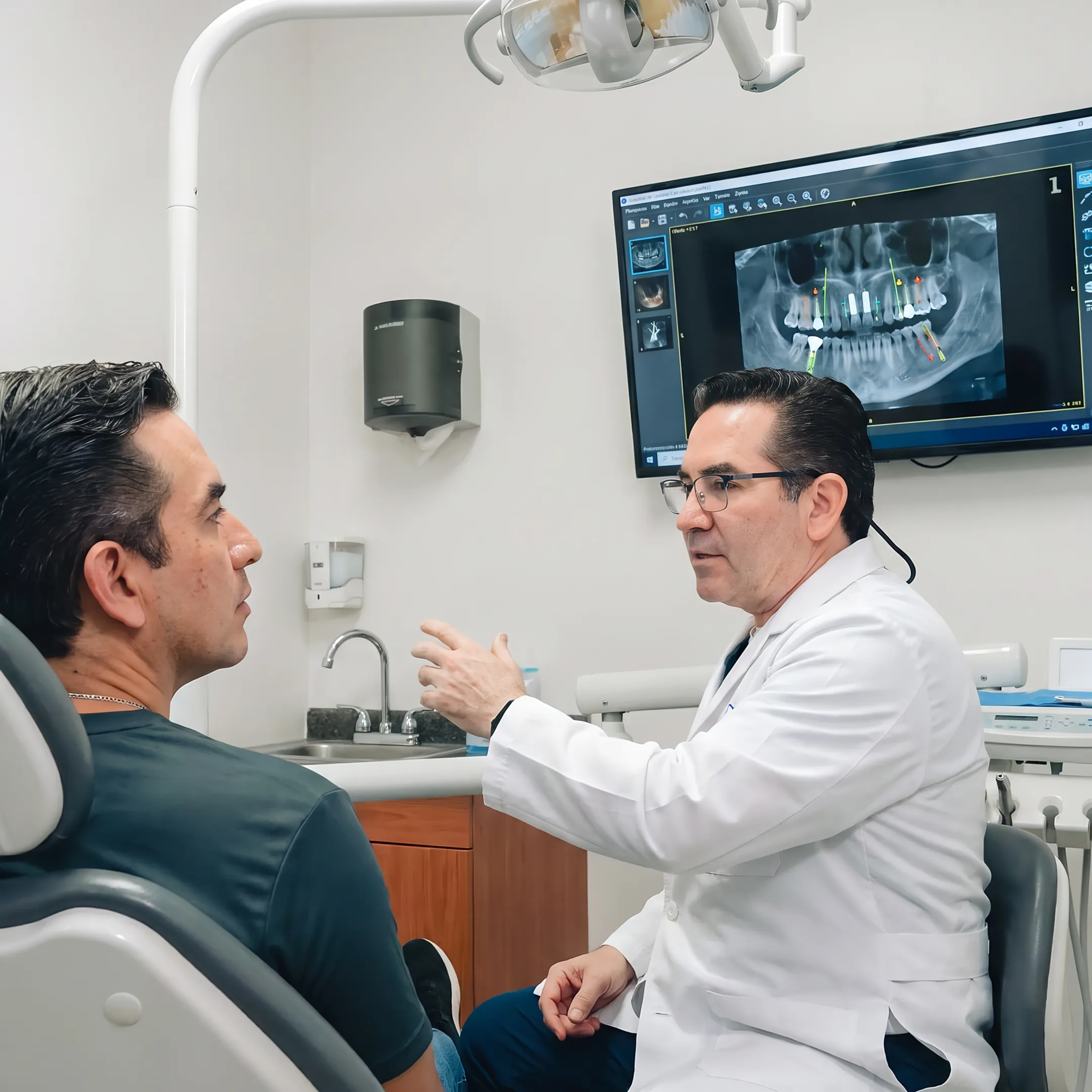 Dental implant consultation with jawbone imaging
