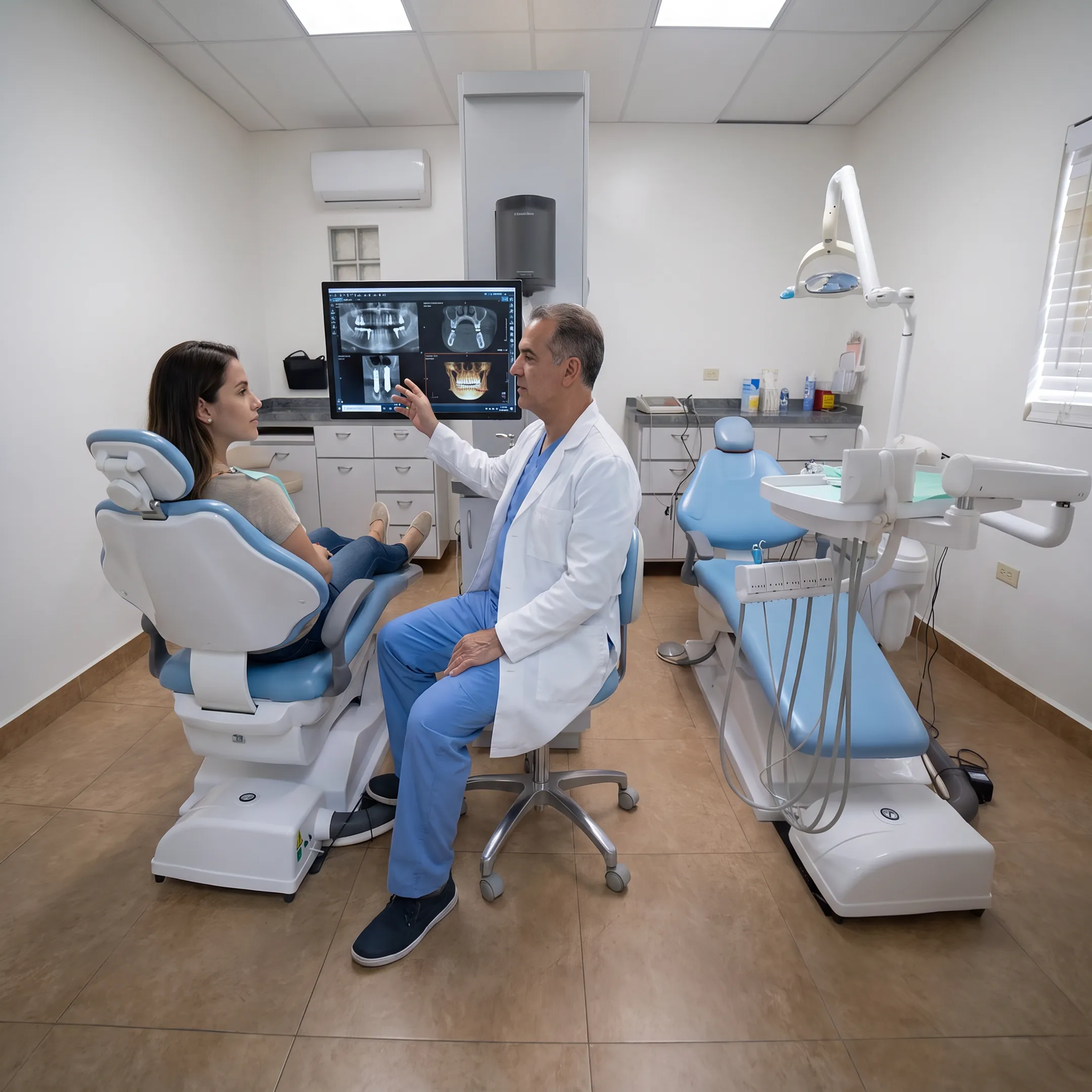 Dental implant consultation with a dentist and patient