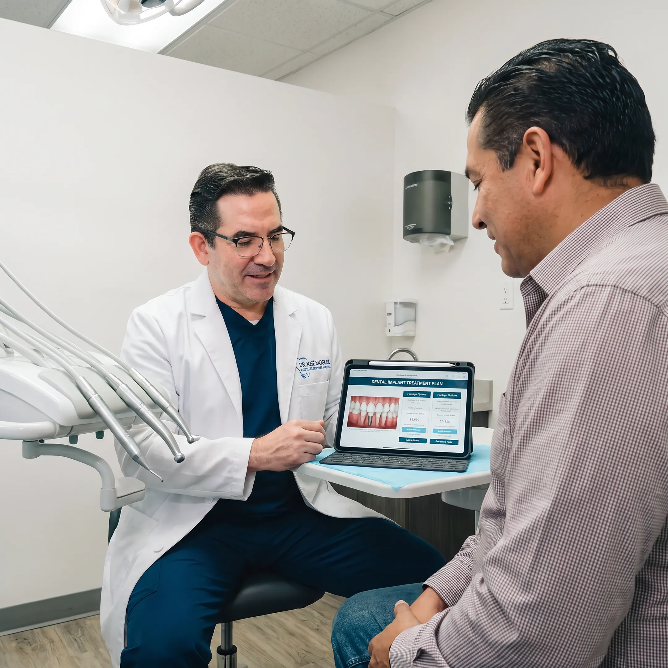 Dentist consulting with a patient about dental treatment packages in Mexico