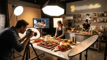 Professional food photography studio setup with styled product shot and lighting