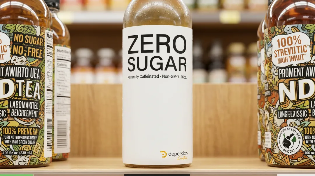 RTD tea front-of-pack label showing prioritized health claims and clean visual hierarchy