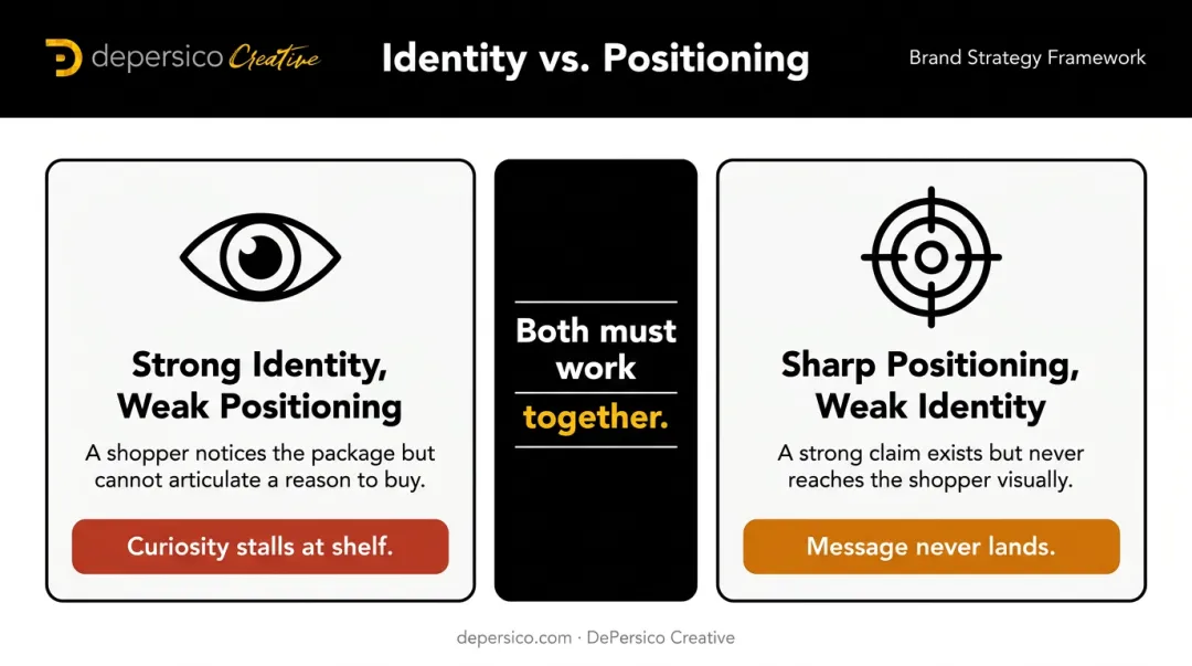 Brand identity versus brand positioning strengths and weaknesses comparison infographic