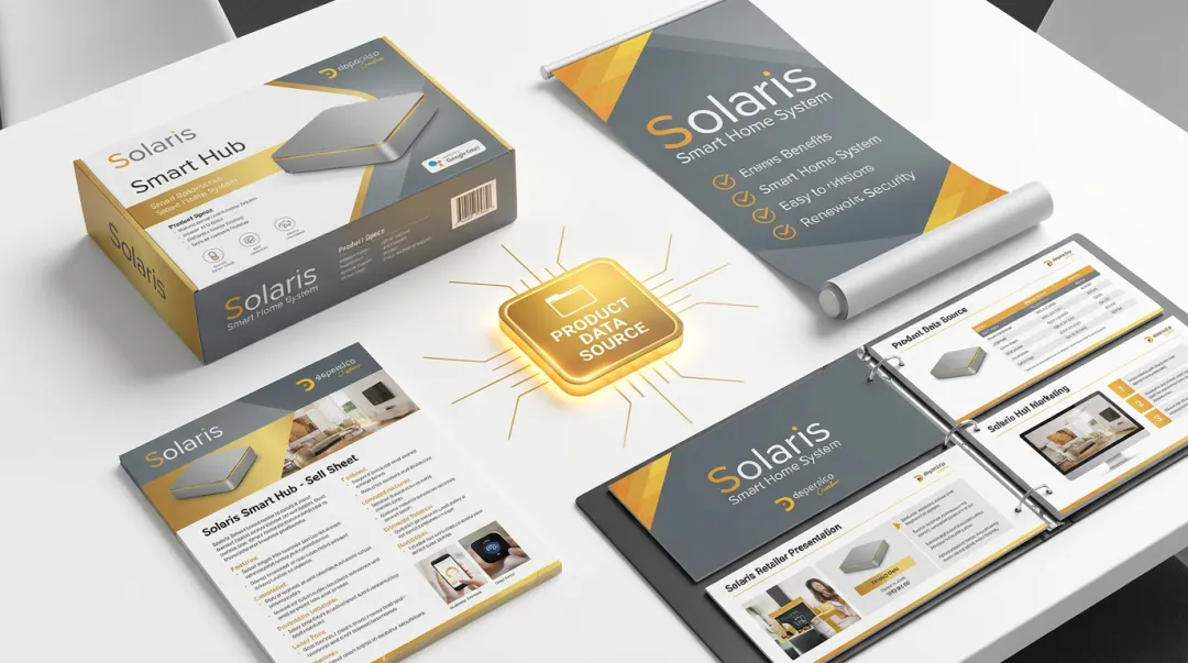 Integrated packaging design and spec sheet alignment workflow across brand documents