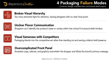 Four common F&B packaging failure modes visual hierarchy breakdown infographic