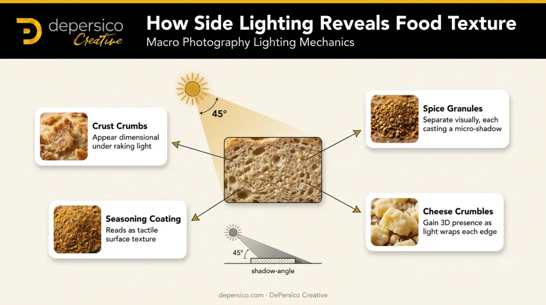 Side lighting macro food photography texture effects four-point visual guide