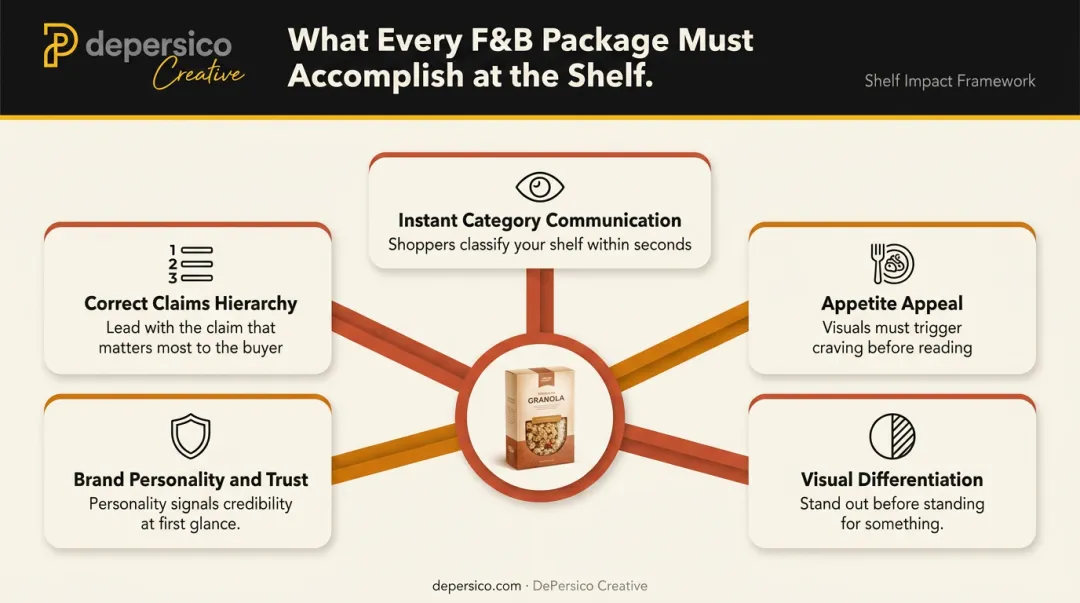 Five functional requirements of effective food and beverage packaging design infographic
