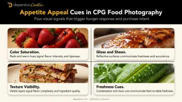 Four visual appetite appeal cues infographic color texture gloss freshness