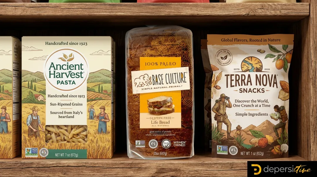 food and beverage packaging design examples showing brand story copy and visual hierarchy
