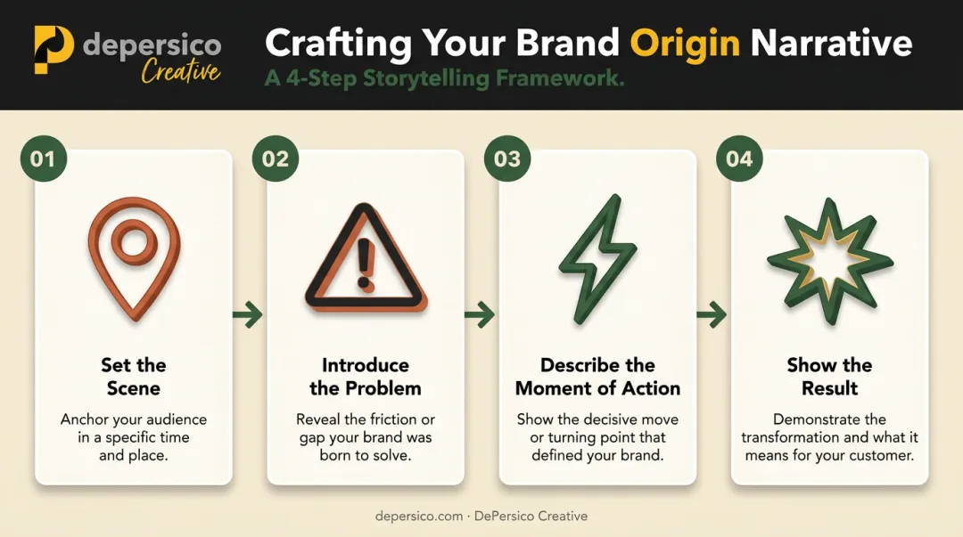 four-step food and beverage brand origin narrative structure process flow