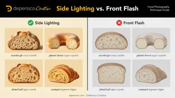 Side lighting versus front flash texture comparison in baked goods photography