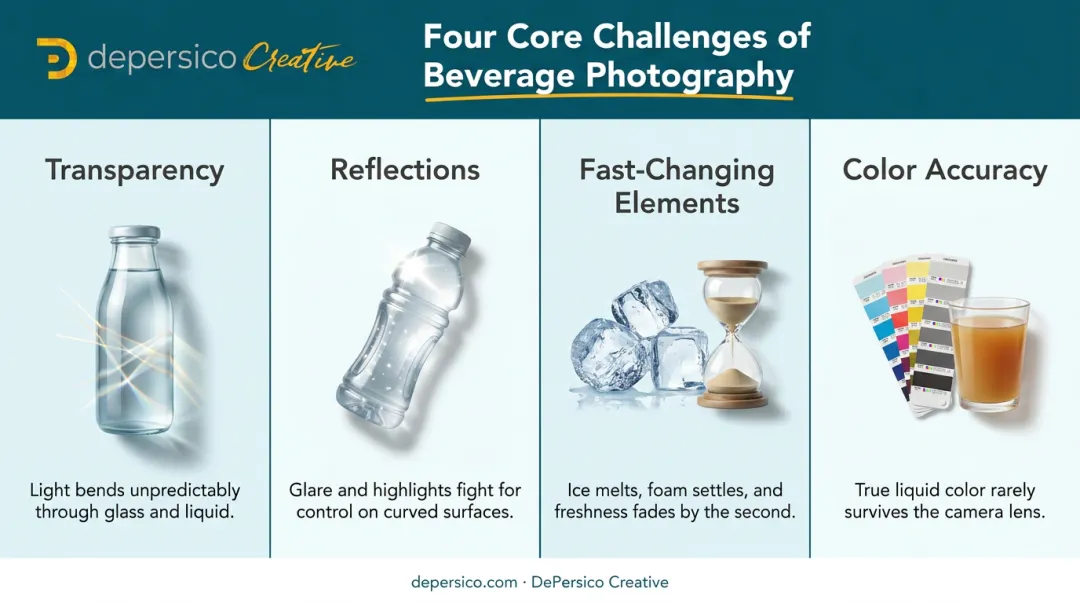 Four unique challenges of commercial beverage photography lighting setup