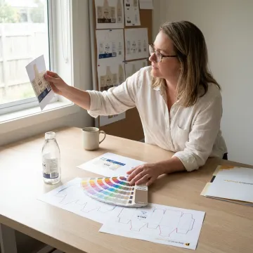 Designer reviewing milk bottle label proofs