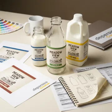 Custom milk bottle labels on retail-ready dairy packaging