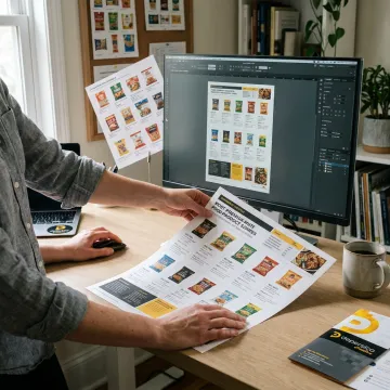 Designer preparing printable sell sheet files