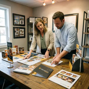 Designer preparing trade show sales materials